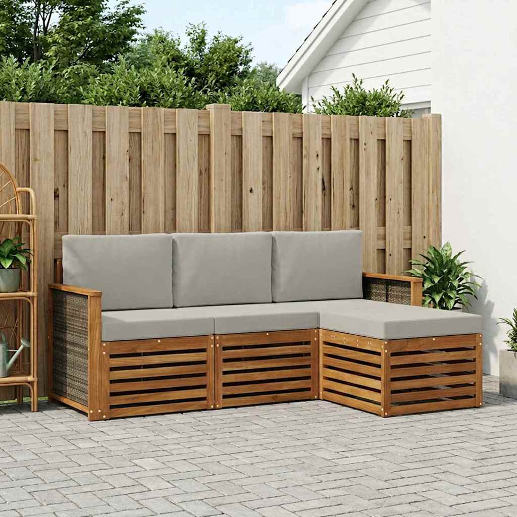 vidaXL Zestaw sof na zewnątrz z poduszką 4 pcs Naturalny i jasnoszary