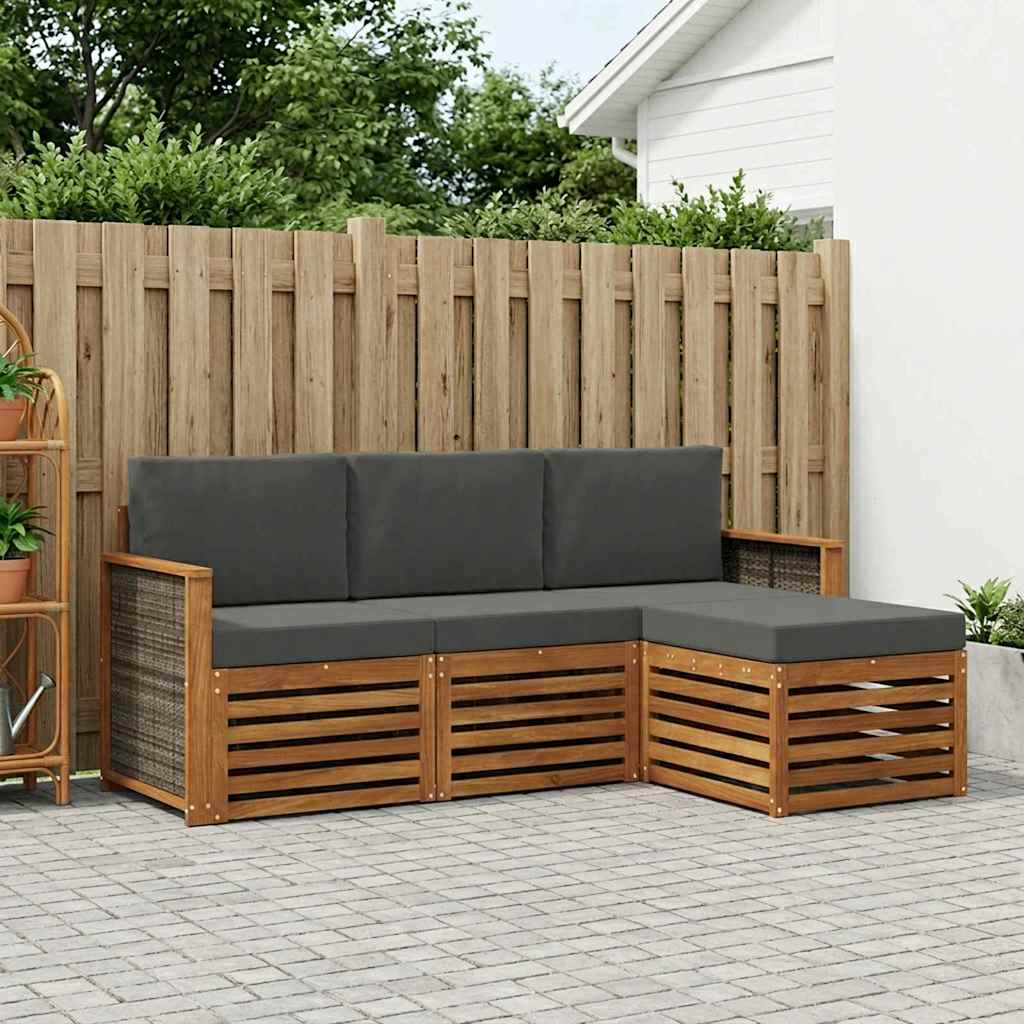vidaXL Zestaw sof na zewnątrz z poduszką 4 pcs Naturalny i Antracytowy