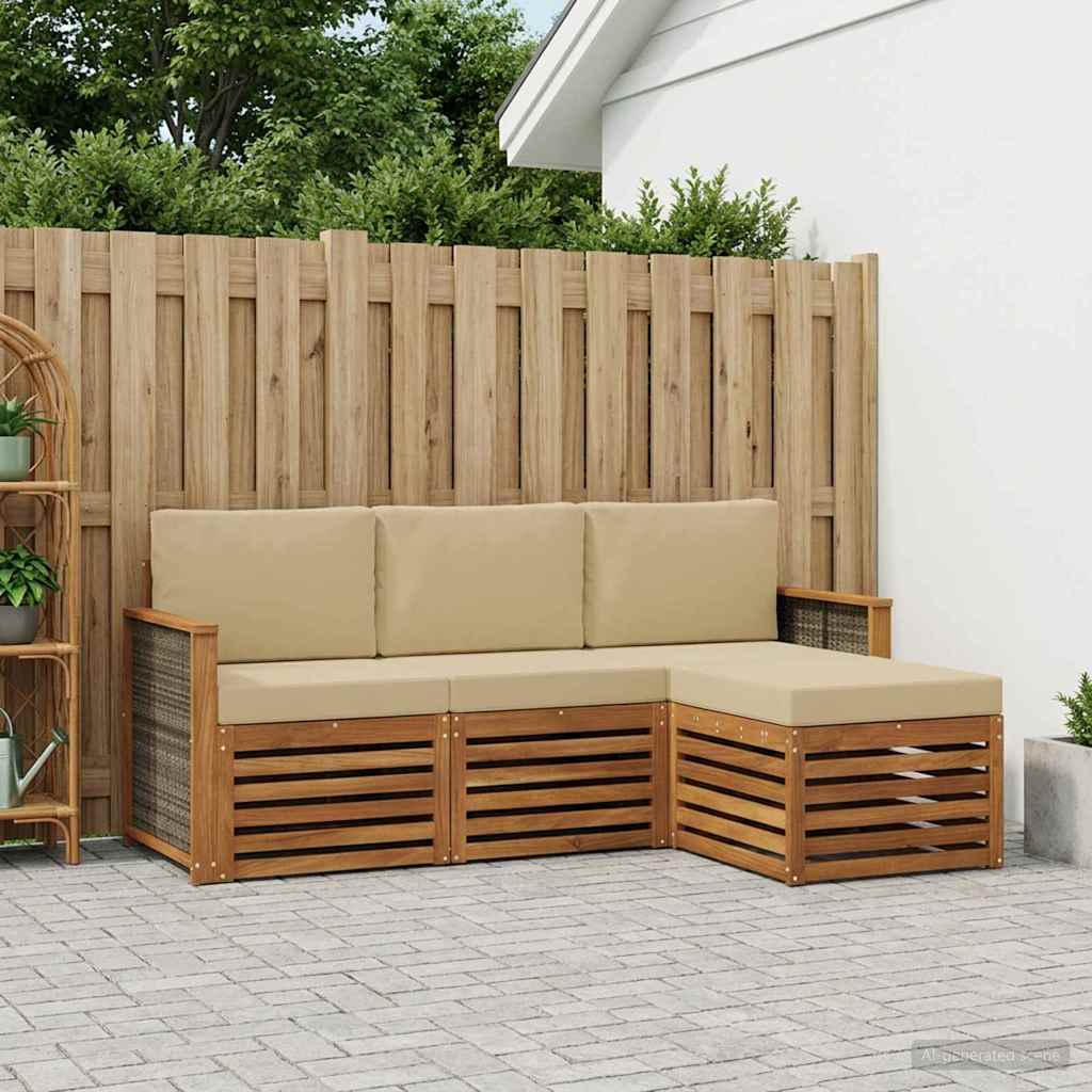 vidaXL Zestaw sof na zewnątrz z poduszką 4 pcs Naturalny i Beżowy