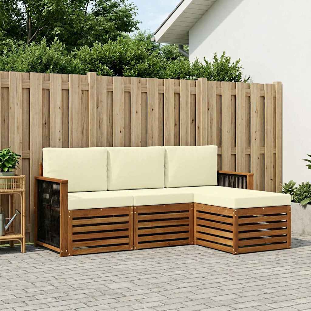 vidaXL Zestaw sof na zewnątrz z poduszką 4 pcs Naturalny i Kremowy