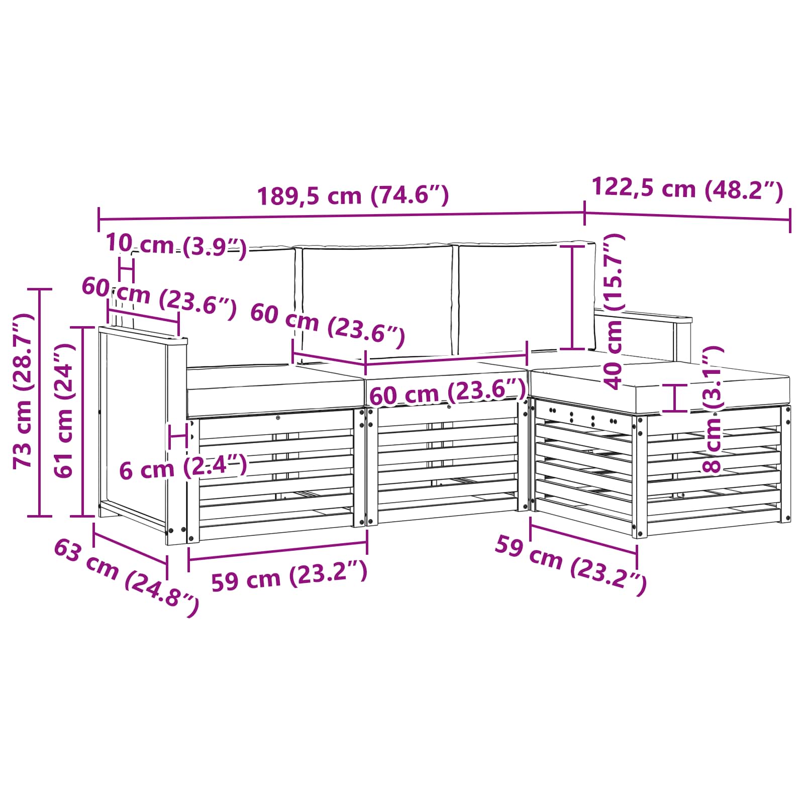 vidaXL Zestaw sof na zewnątrz z poduszką 4 pcs Naturalny i Kremowy