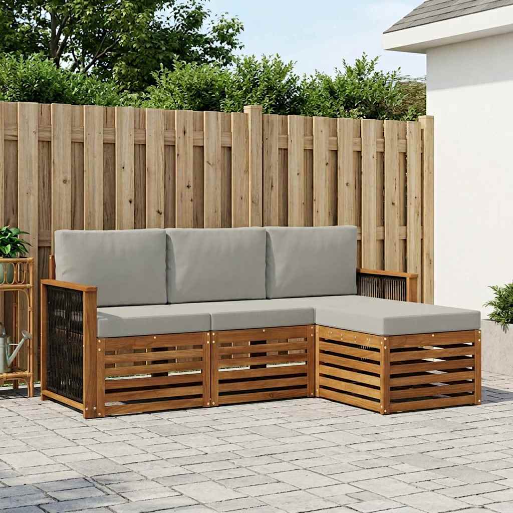 vidaXL Zestaw sof na zewnątrz z poduszką 4 pcs Naturalny i jasnoszary