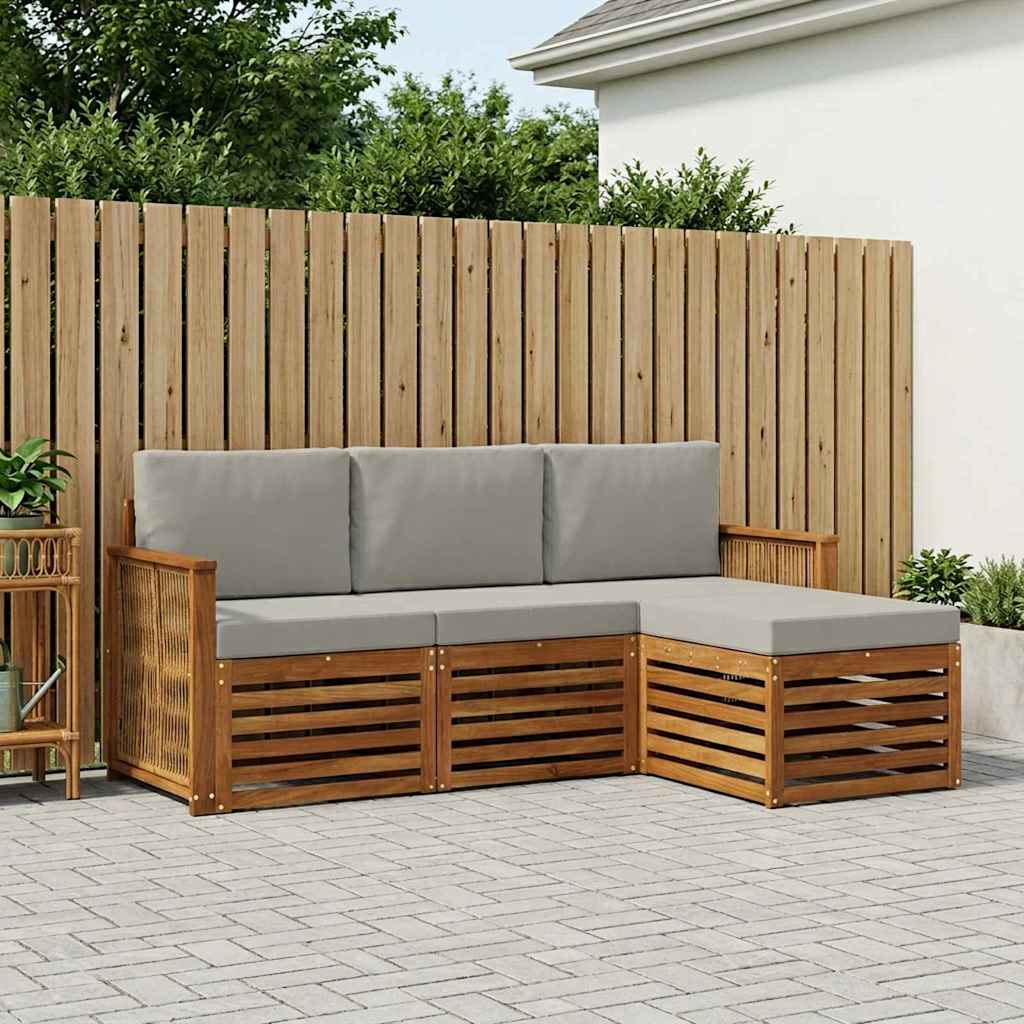 vidaXL Zestaw sof na zewnątrz z poduszką 4 pcs Naturalny i jasnoszary