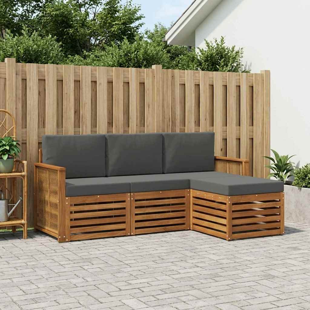 vidaXL Zestaw sof na zewnątrz z poduszką 4 pcs Naturalny i Antracytowy