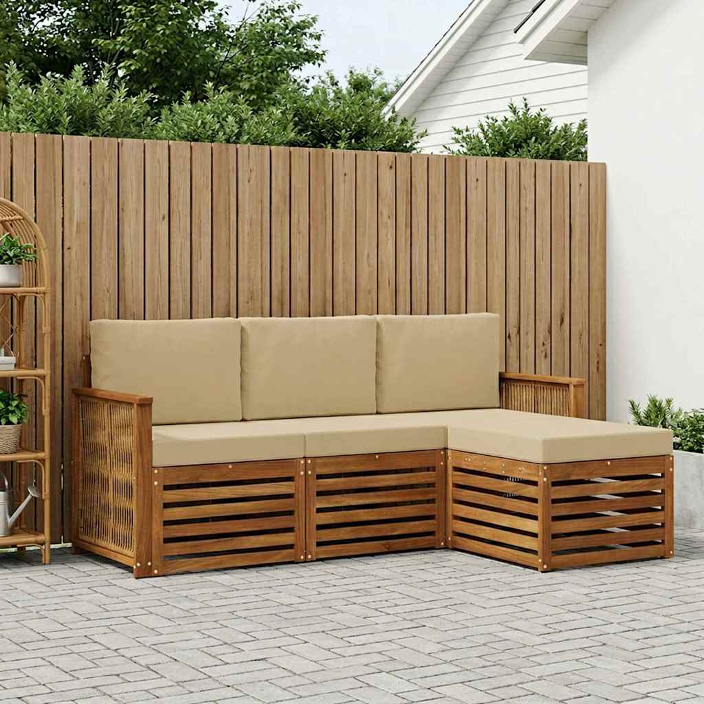 vidaXL Zestaw sof na zewnątrz z poduszką 4 pcs Naturalny i Beżowy