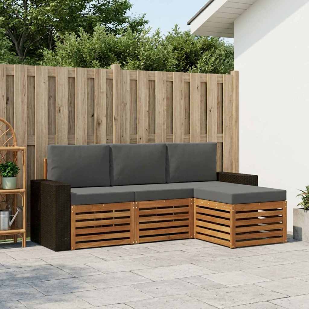 vidaXL Zestaw sof na zewnątrz z poduszką 4 pcs Naturalny i Antracytowy