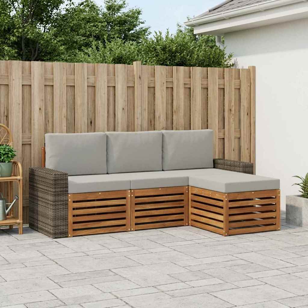 vidaXL Zestaw sof na zewnątrz z poduszką 4 pcs Naturalny i jasnoszary