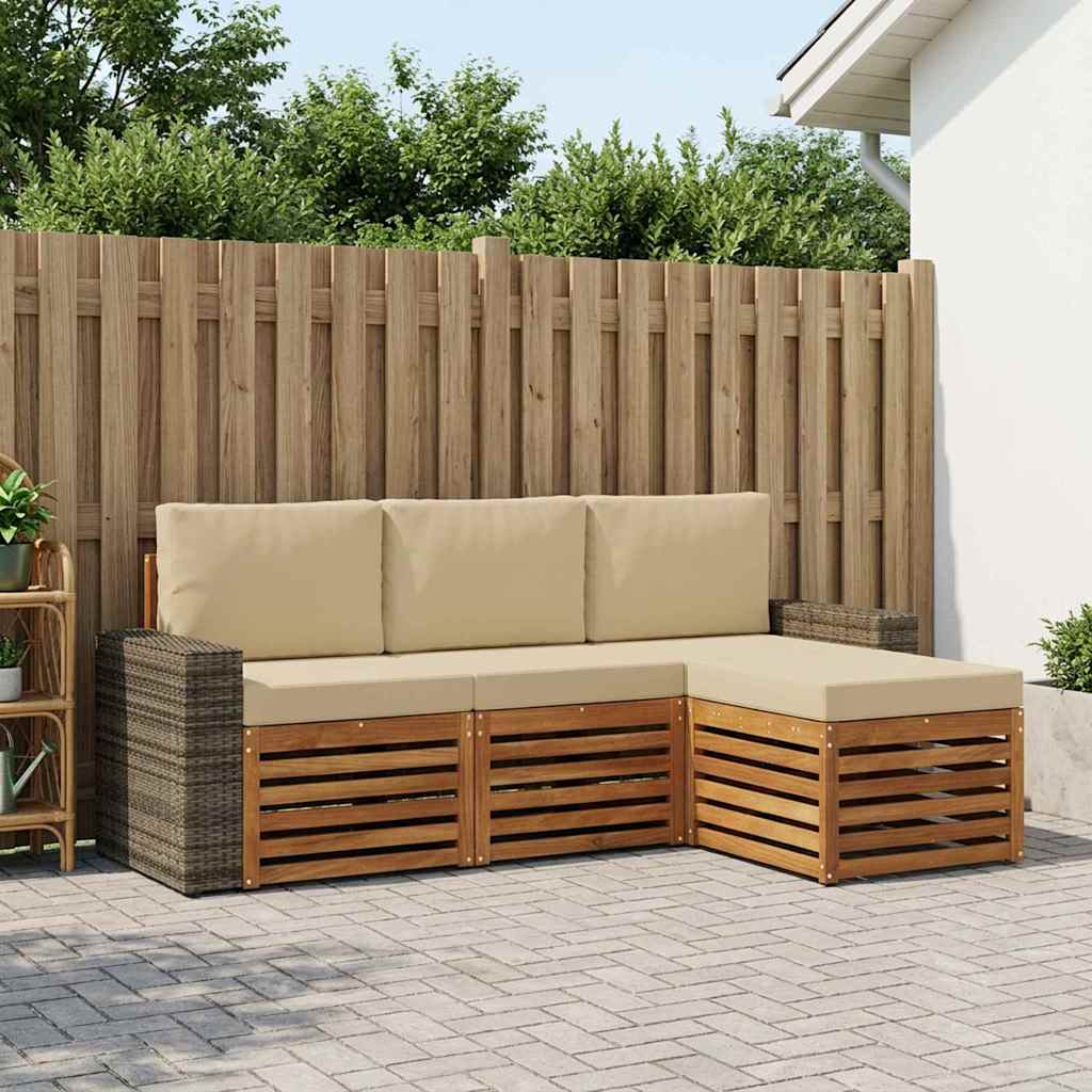 vidaXL Zestaw sof na zewnątrz z poduszką 4 pcs Naturalny i Beżowy