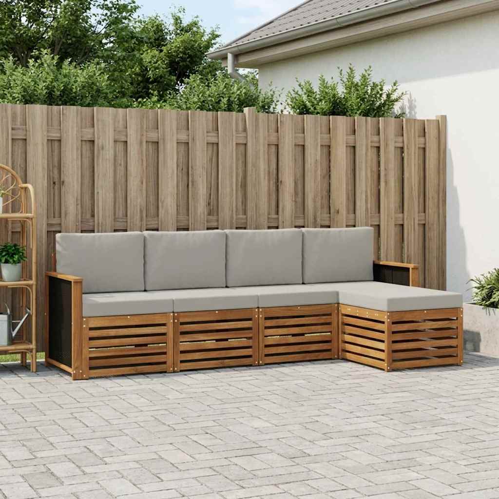 vidaXL Zestaw sof na zewnątrz z poduszką 5 pcs Naturalny i jasnoszary