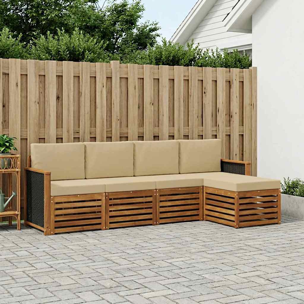 vidaXL Zestaw sof na zewnątrz z poduszką 5 pcs Naturalny i Beżowy
