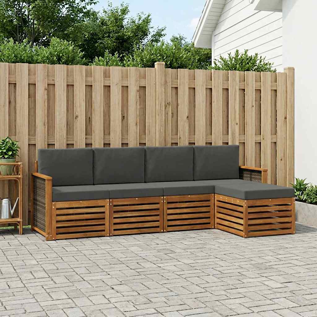 vidaXL Zestaw sof na zewnątrz z poduszką 5 pcs Naturalny i Antracytowy