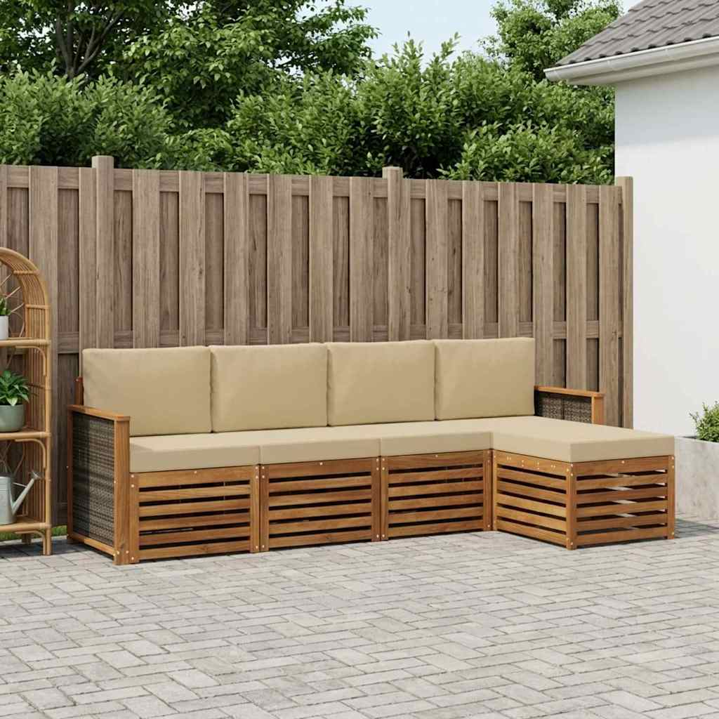 vidaXL Zestaw sof na zewnątrz z poduszką 5 pcs Naturalny i Beżowy