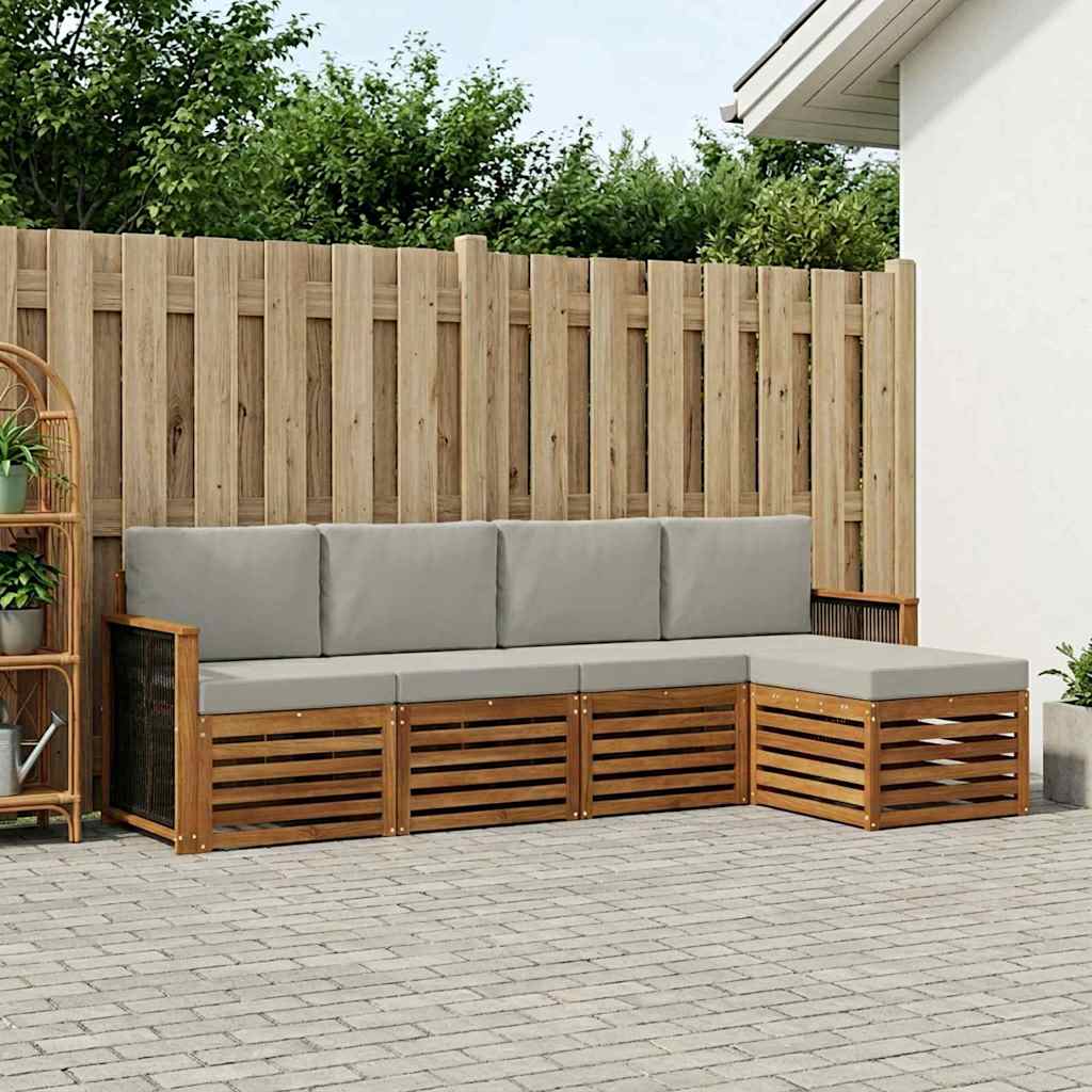 vidaXL Zestaw sof na zewnątrz z poduszką 5 pcs Naturalny i jasnoszary