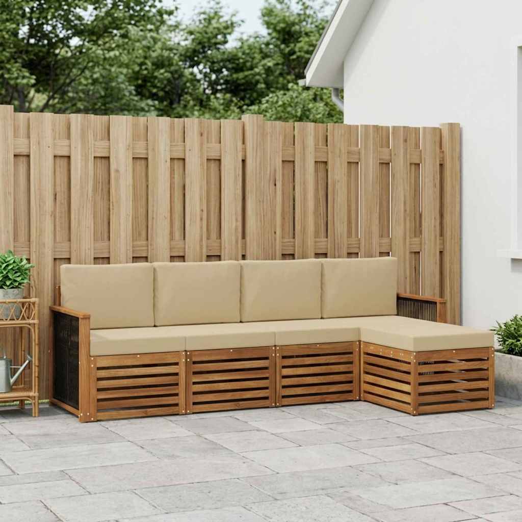 vidaXL Zestaw sof na zewnątrz z poduszką 5 pcs Naturalny i Beżowy
