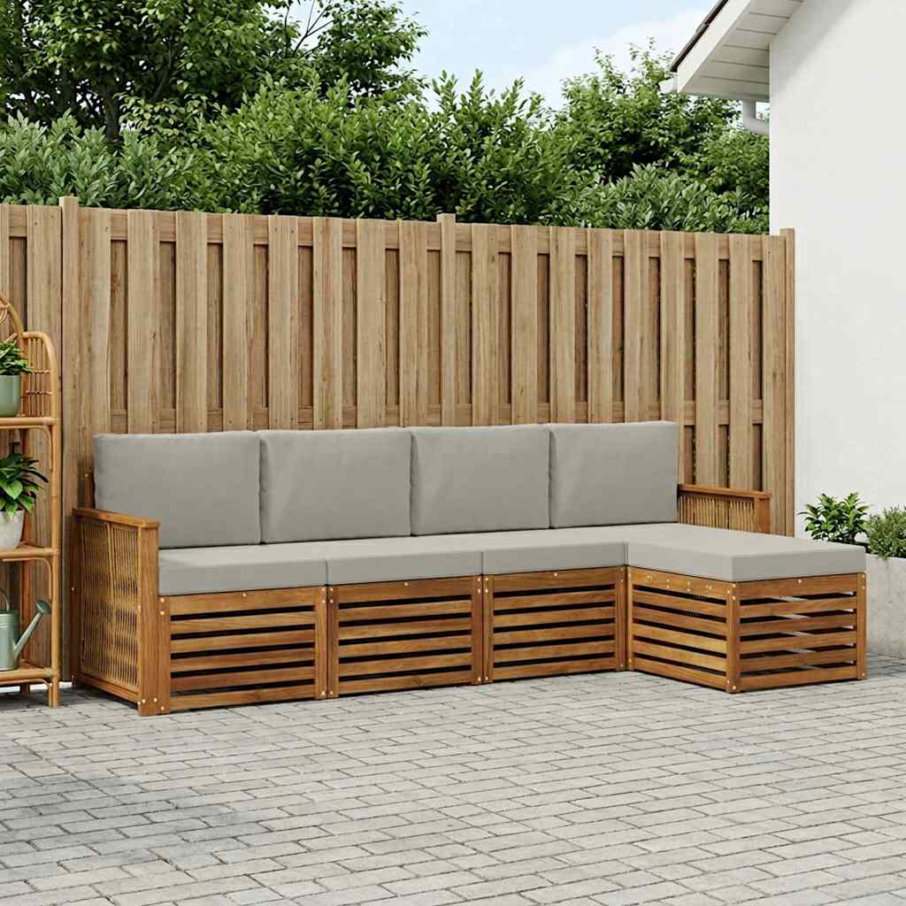 vidaXL Zestaw sof na zewnątrz z poduszką 5 pcs Naturalny i jasnoszary