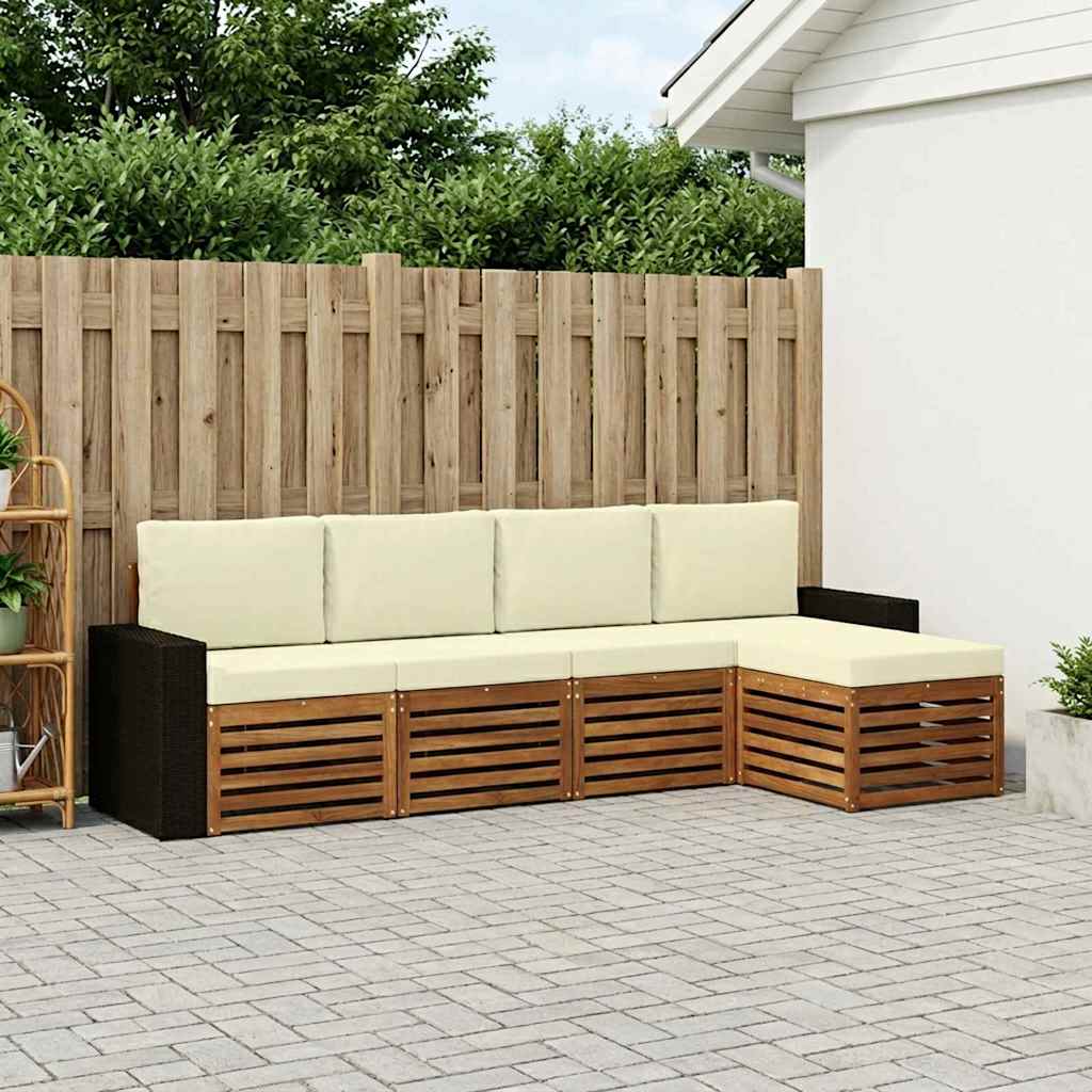 vidaXL Zestaw sof na zewnątrz z poduszką 5 pcs Naturalny i Kremowy