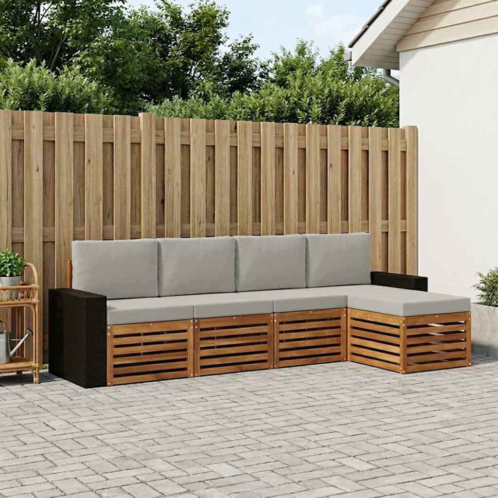 vidaXL Zestaw sof na zewnątrz z poduszką 5 pcs Naturalny i jasnoszary