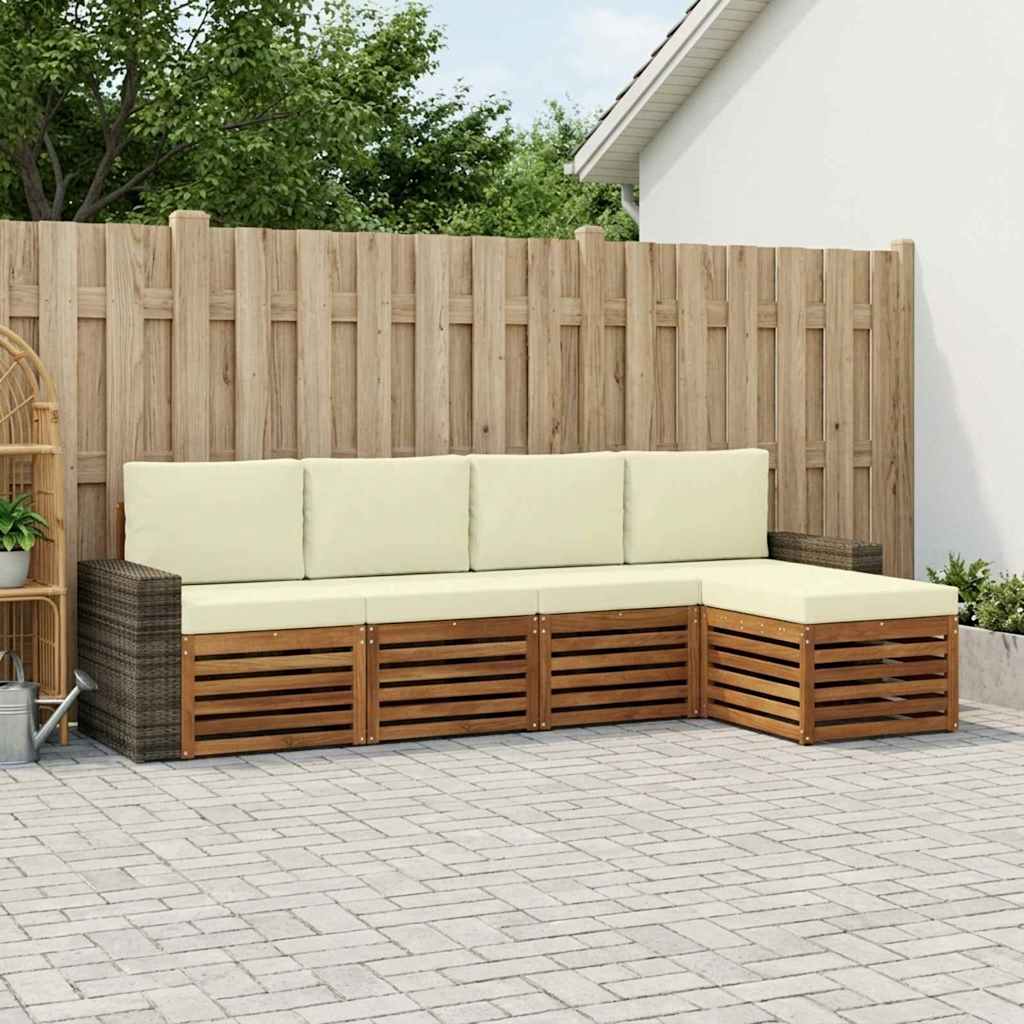 vidaXL Zestaw sof na zewnątrz z poduszką 5 pcs Naturalny i Kremowy