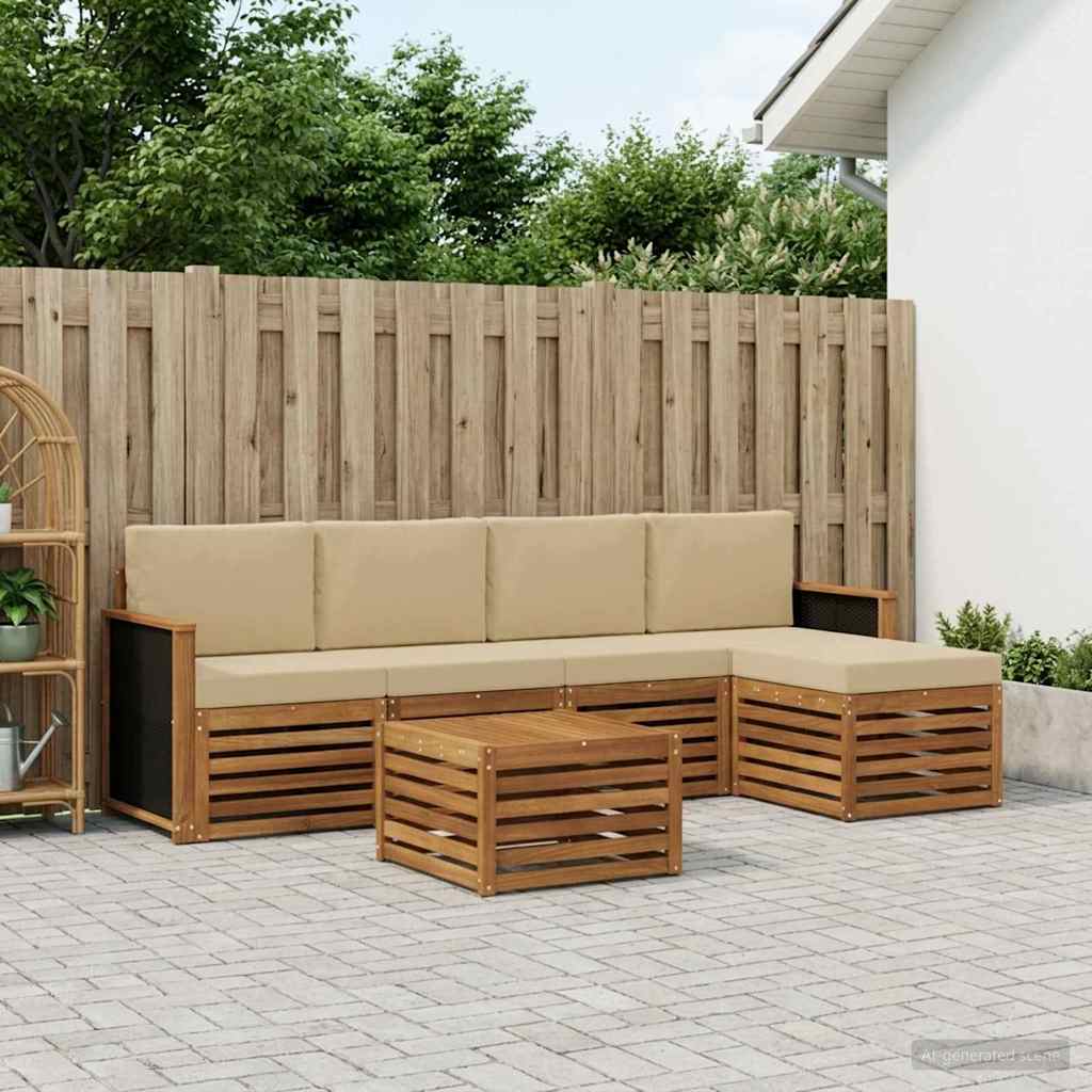 vidaXL Zestaw sof na zewnątrz z poduszką 6 pcs Naturalny i Beżowy