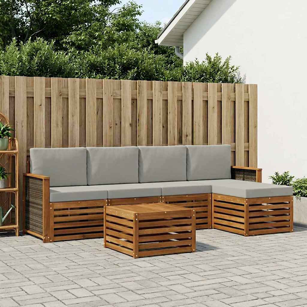 vidaXL Zestaw sof na zewnątrz z poduszką 6 pcs Naturalny i jasnoszary