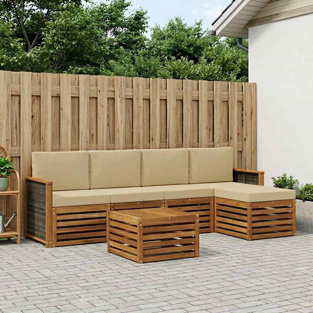 vidaXL Zestaw sof na zewnątrz z poduszką 6 pcs Naturalny i Beżowy