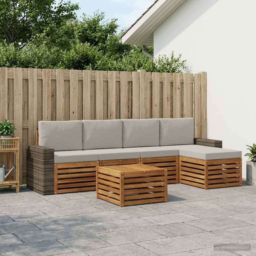 vidaXL Zestaw sof na zewnątrz z poduszką 6 pcs Naturalny i jasnoszary