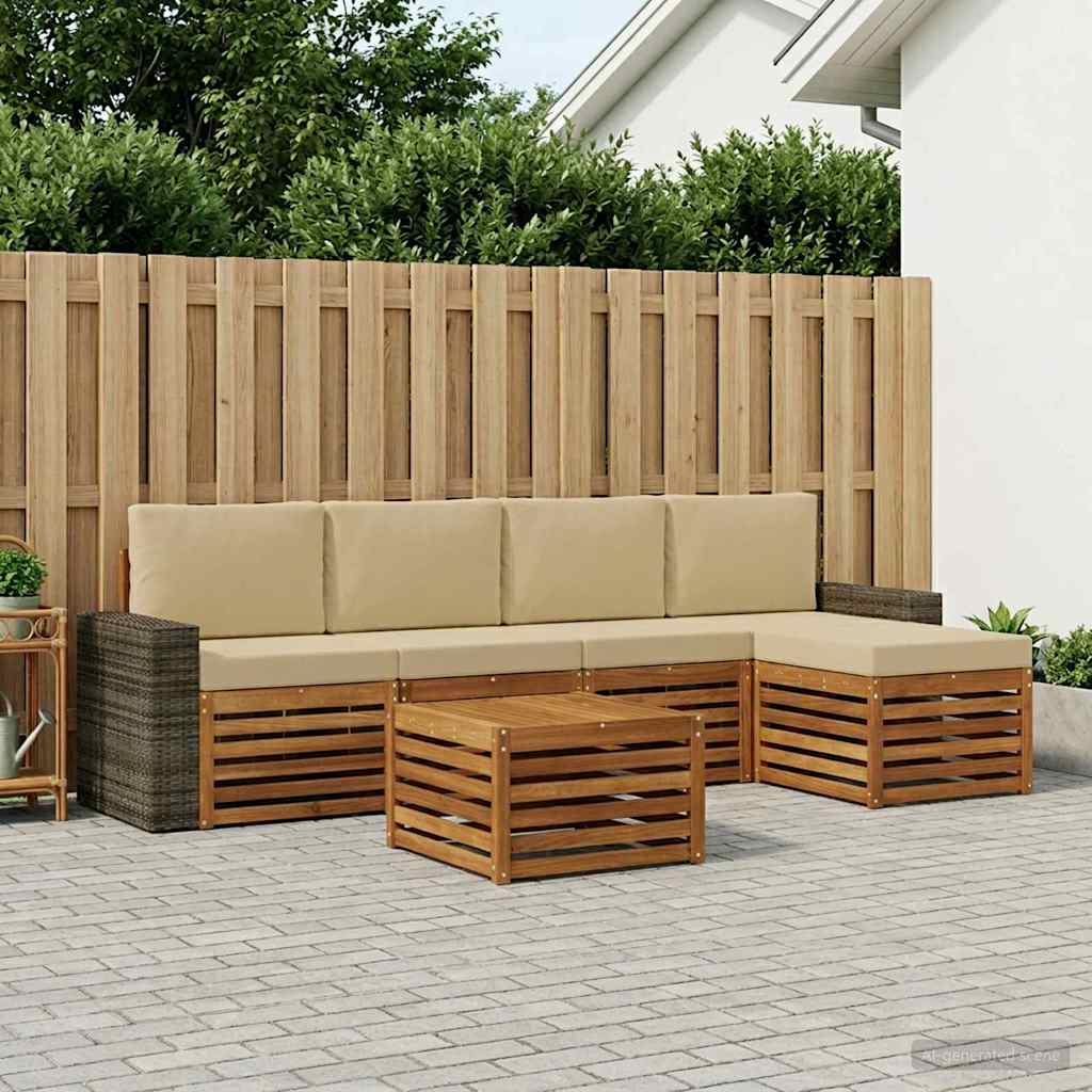 vidaXL Zestaw sof na zewnątrz z poduszką 6 pcs Naturalny i Beżowy