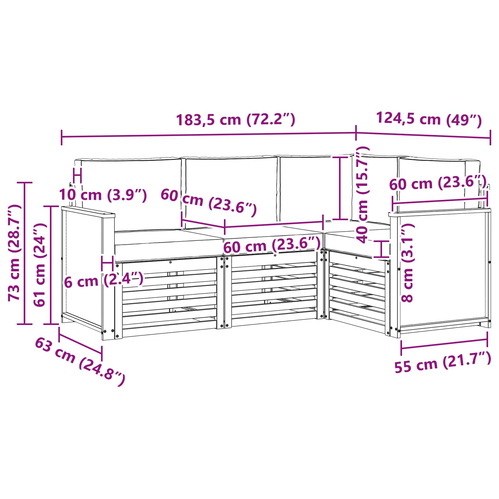 vidaXL Zestawy sof z poduszką 4 pcs Lite Drewno Akacji