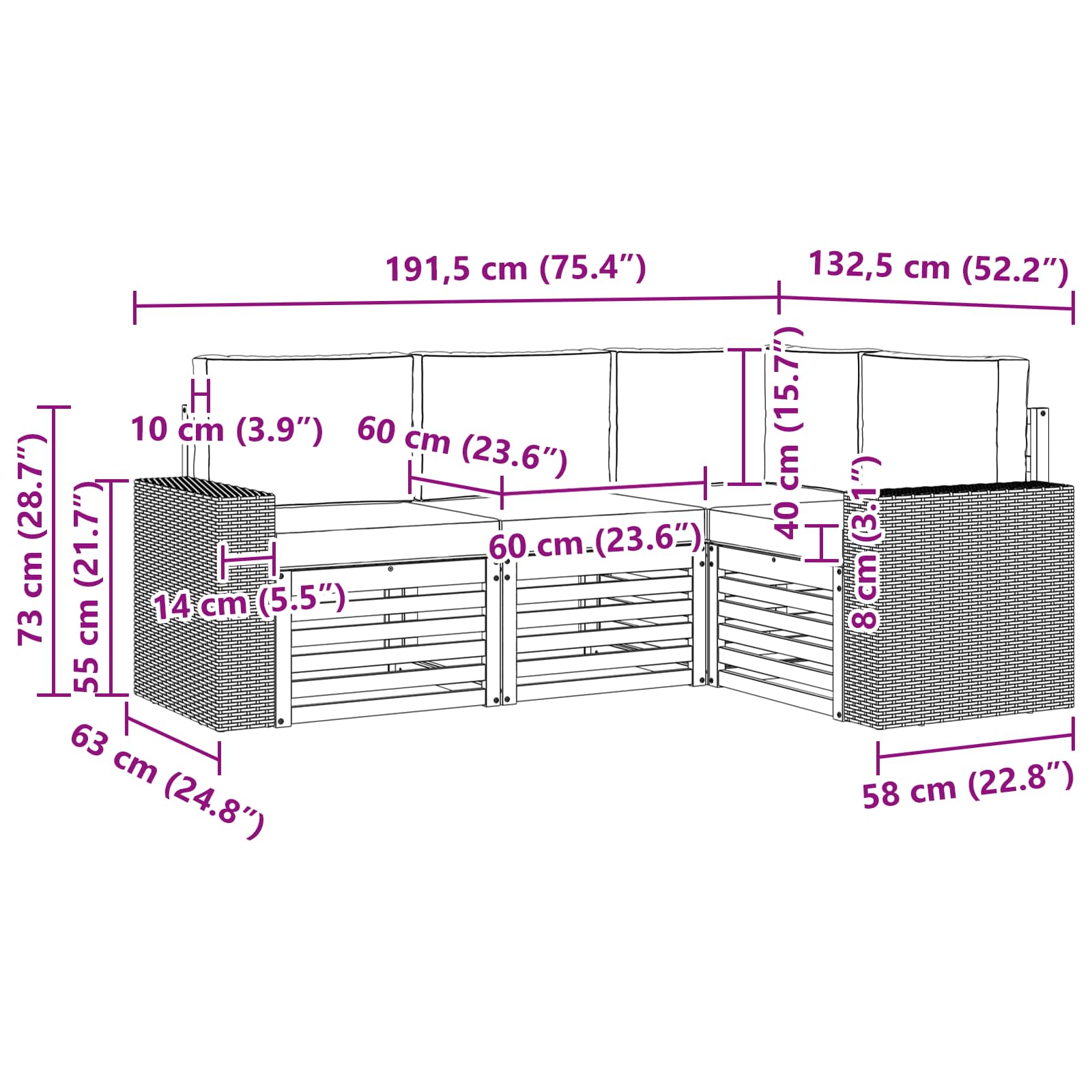 vidaXL Zestawy sof z poduszką 4 pcs Lite Drewno Akacji