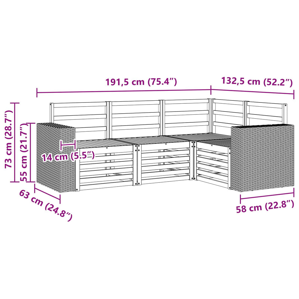 vidaXL Zestawy sof 4 pcs Lite Drewno Akacji