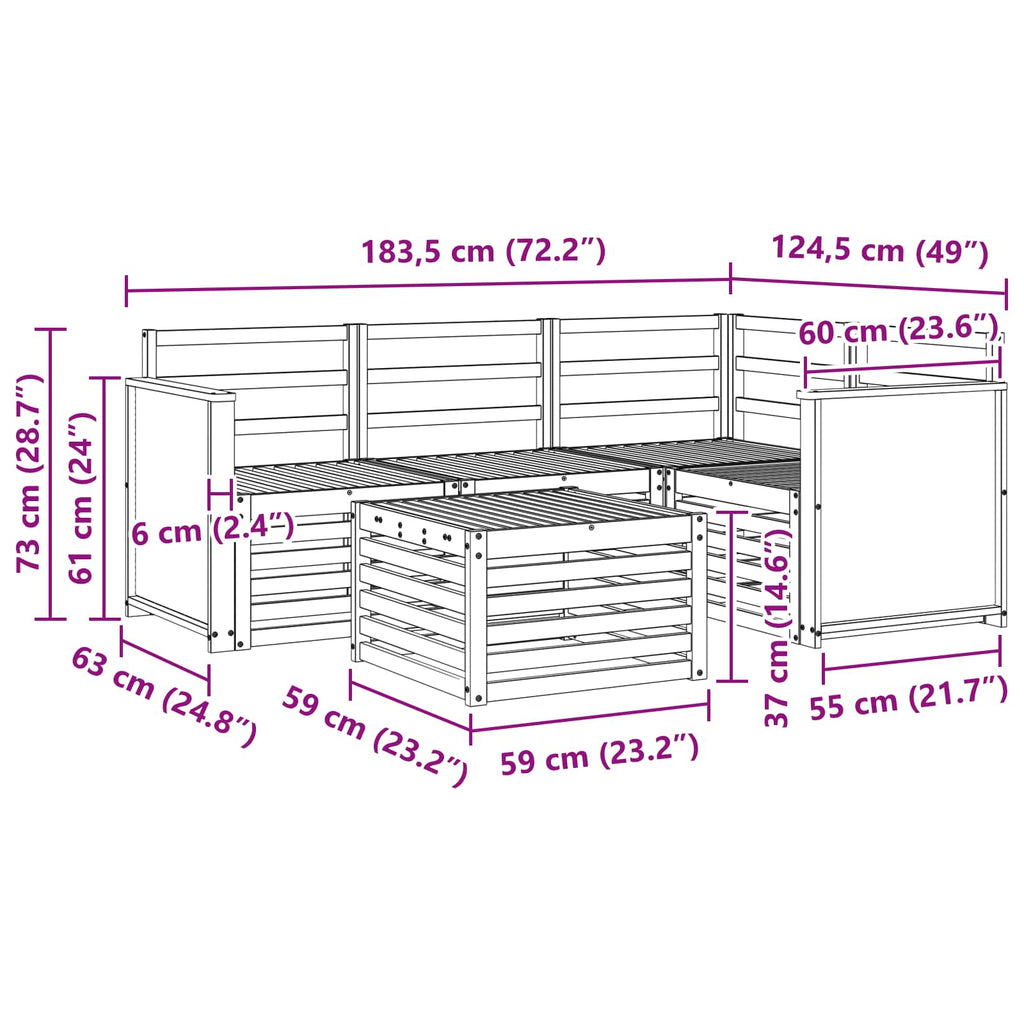 vidaXL Zestaw sof na zewnątrz 5 pcs naturalny 59 x 59 x 37 cm