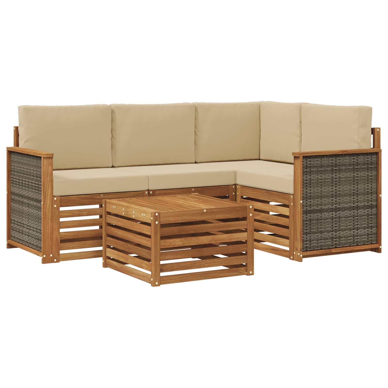 vidaXL Zestaw sof na zewnątrz 5 pcs Naturalny i Beżowy 59 x 59 x 37 cm