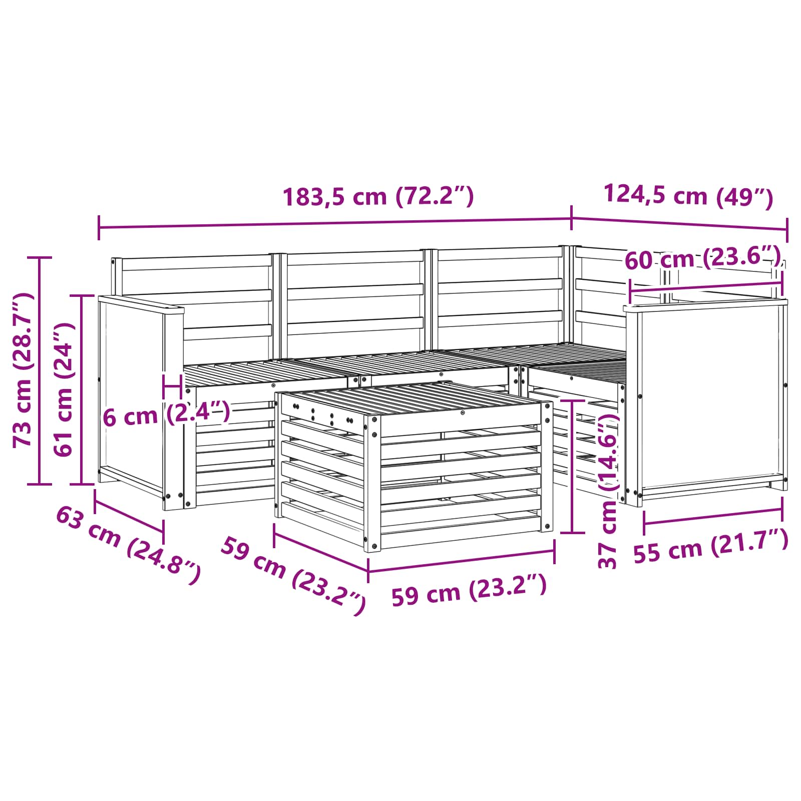 vidaXL Zestaw sof na zewnątrz 5 pcs naturalny 59 x 59 x 37 cm
