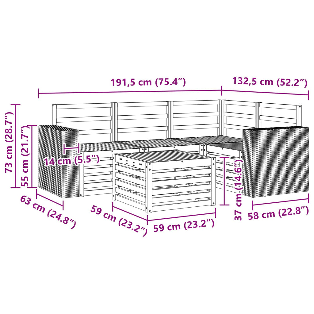 vidaXL Zestaw sof na zewnątrz 5 pcs naturalny 59 x 59 x 37 cm