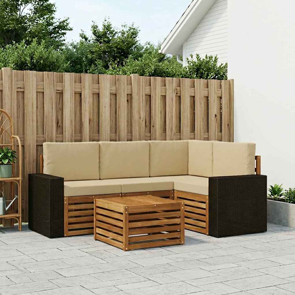 vidaXL Zestaw sof na zewnątrz 5 pcs Naturalny i Beżowy 59 x 59 x 37 cm
