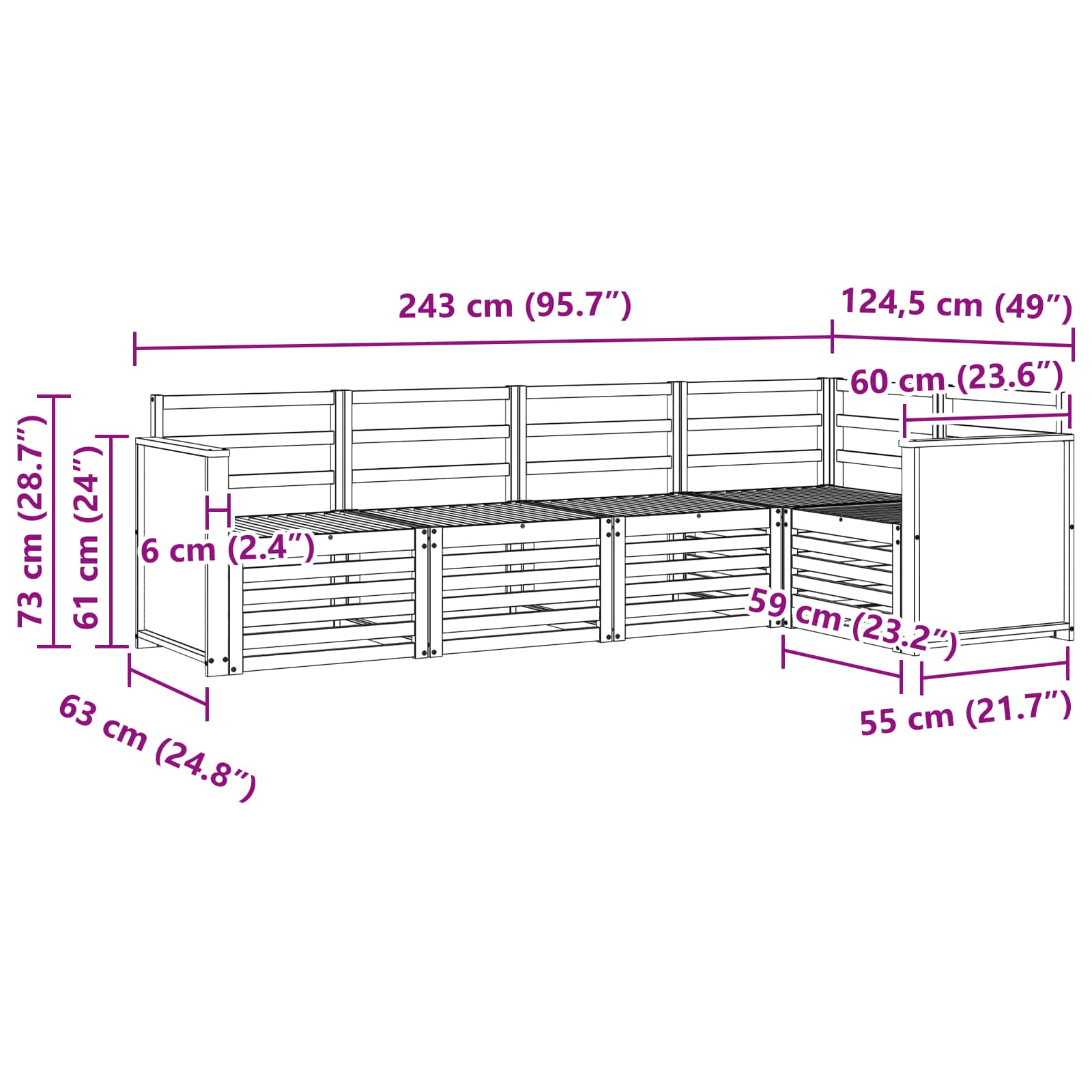 vidaXL Zestaw sofy narożnej 4 pcs naturalny Lite Drewno Akacji