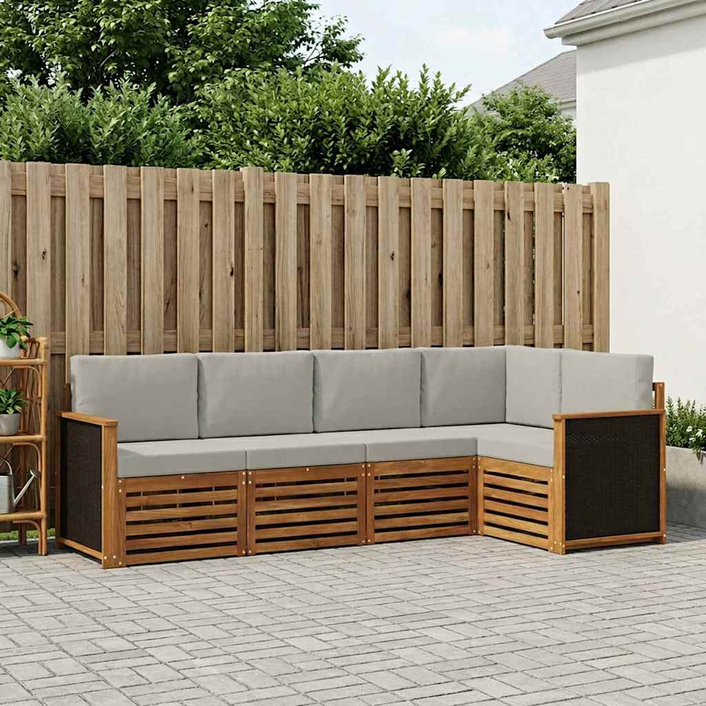 vidaXL Zestaw sofy narożnej z poduszką 4 pcs Naturalny i jasnoszary