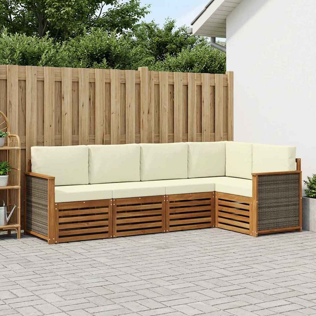 vidaXL Zestaw sofy narożnej z poduszką 4 pcs Naturalny i Kremowy
