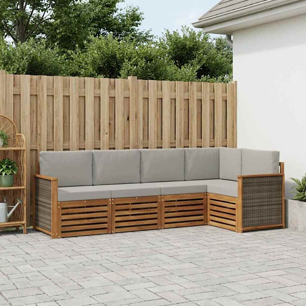 vidaXL Zestaw sofy narożnej z poduszką 4 pcs Naturalny i jasnoszary