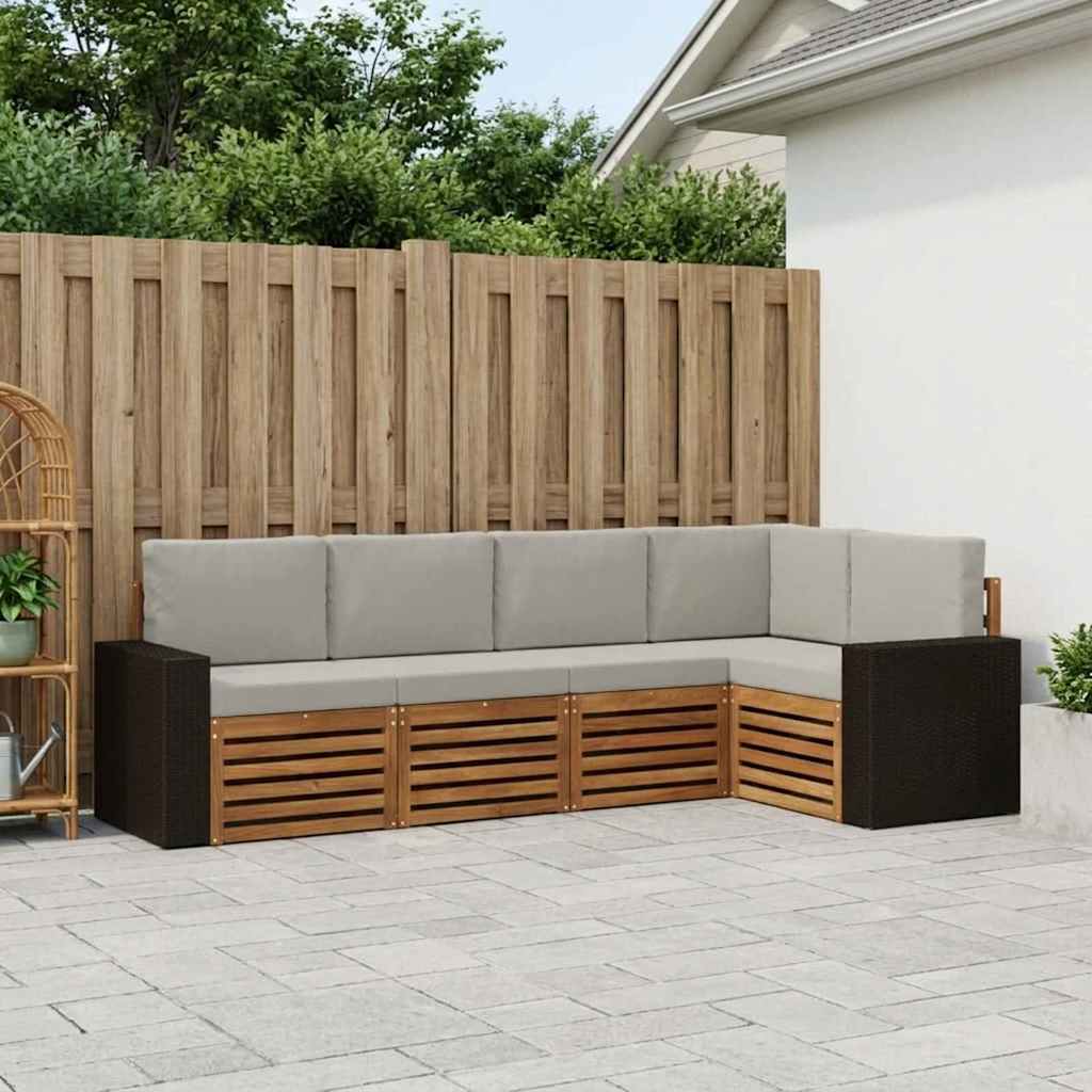 vidaXL Zestaw sofy narożnej z poduszką 5 pcs Naturalny i jasnoszary