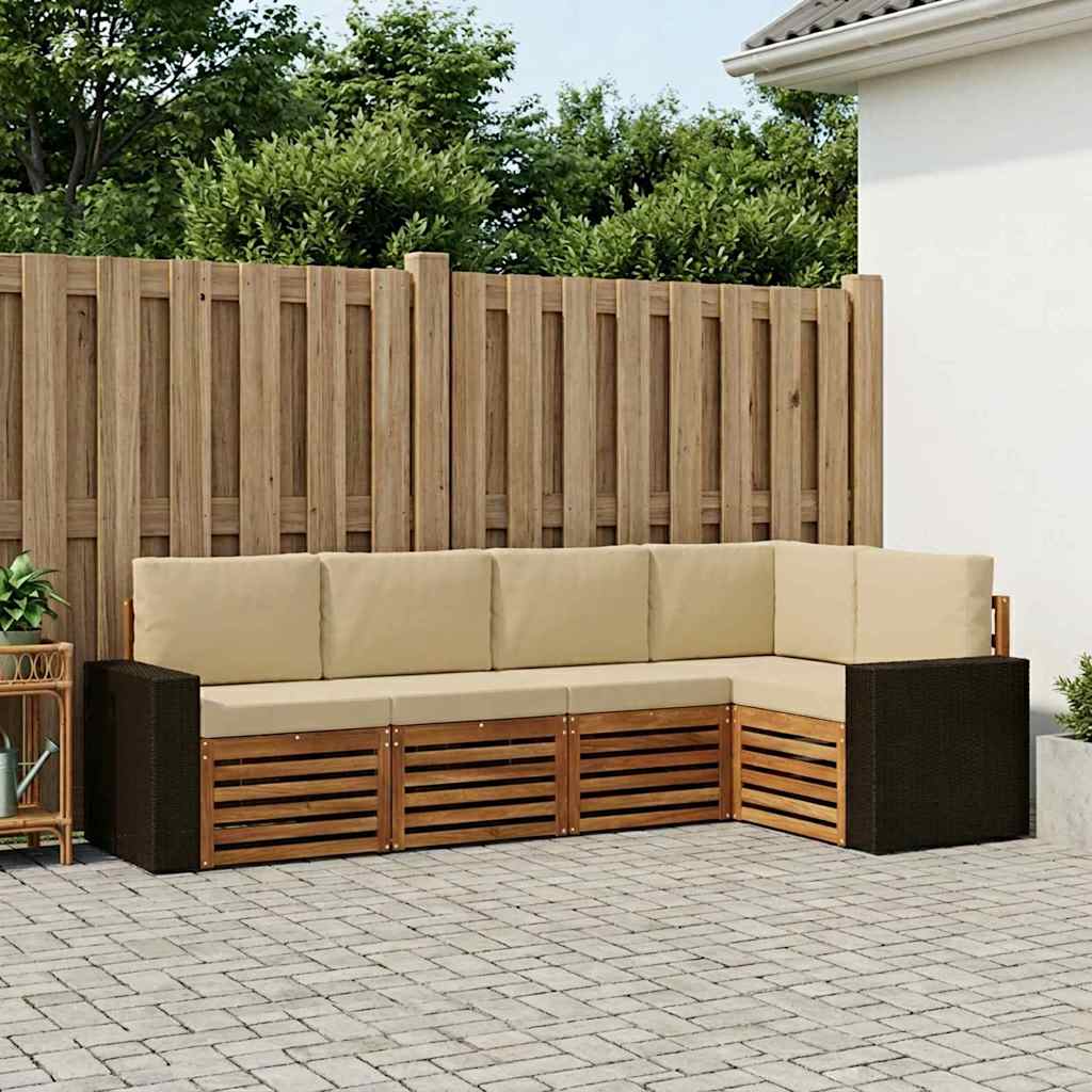 vidaXL Zestaw sofy narożnej z poduszką 5 pcs Naturalny i Beżowy