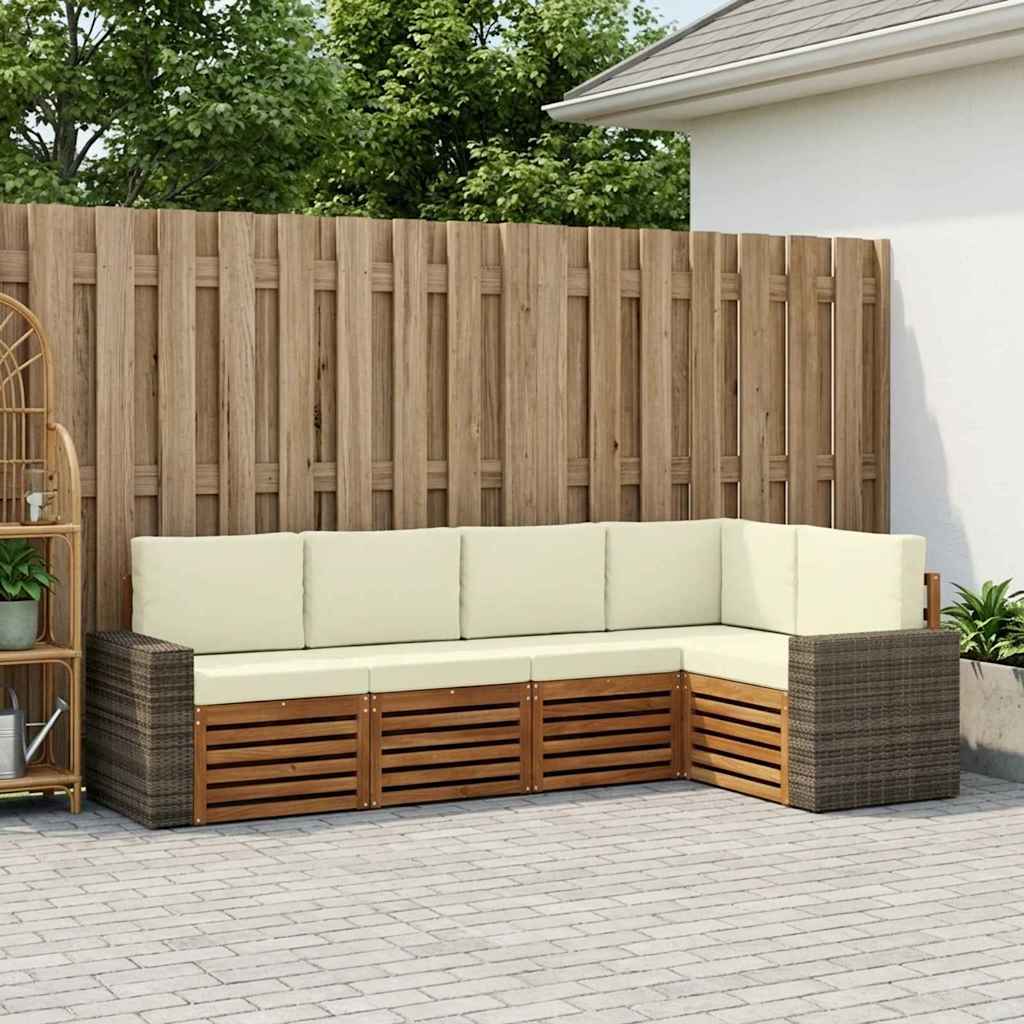 vidaXL Zestaw sofy narożnej z poduszką 5 pcs Naturalny i Kremowy