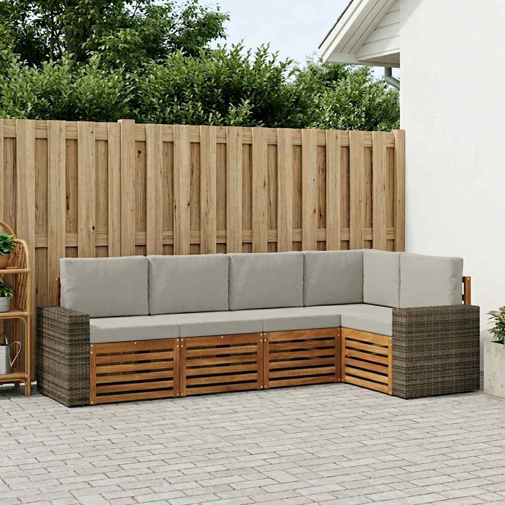 vidaXL Zestaw sofy narożnej z poduszką 5 pcs Naturalny i jasnoszary