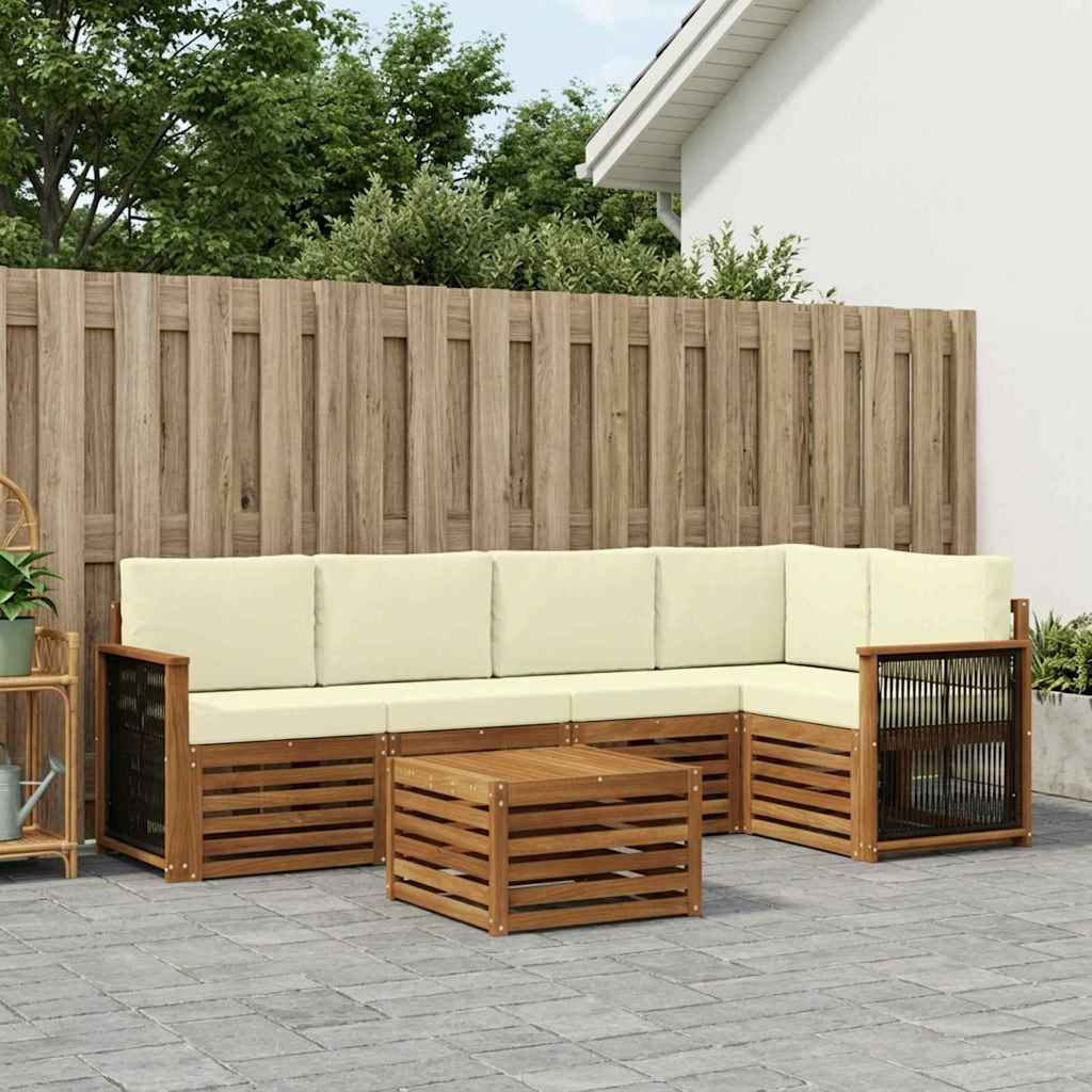vidaXL Zestaw sofy narożnej z poduszką 5 pcs Naturalny i Kremowy