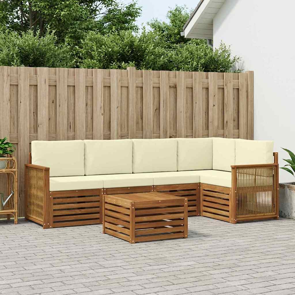 vidaXL Zestaw sofy narożnej z poduszką 5 pcs Naturalny i Kremowy