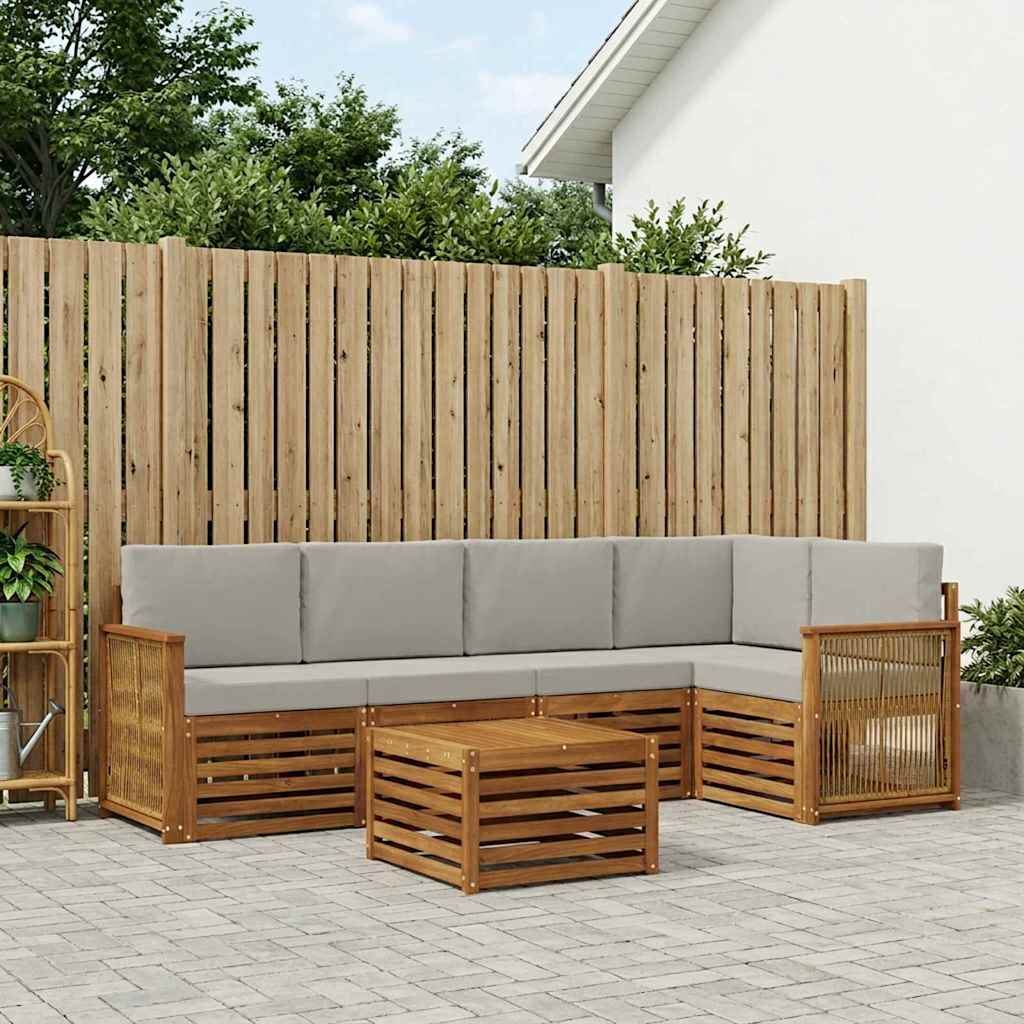 vidaXL Zestaw sofy narożnej z poduszką 5 pcs Naturalny i jasnoszary