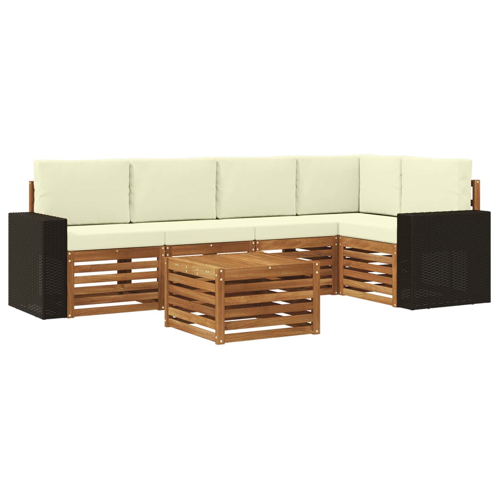 vidaXL Zestaw sofy narożnej z poduszką 6 pcs Naturalny i Kremowy