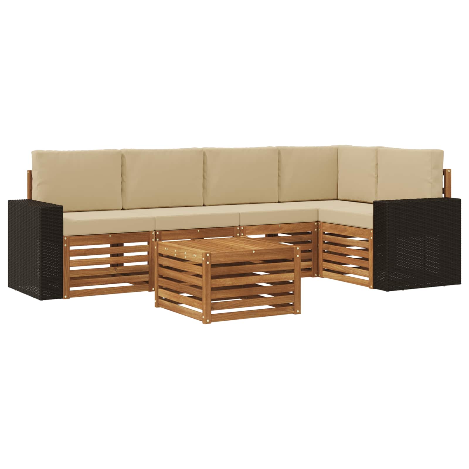 vidaXL Zestaw sofy narożnej z poduszką 6 pcs Naturalny i Beżowy