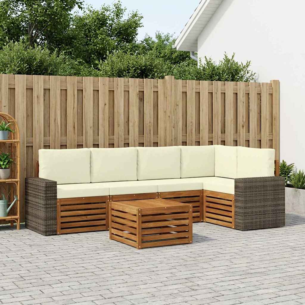 vidaXL Zestaw sofy narożnej z poduszką 6 pcs Naturalny i Kremowy
