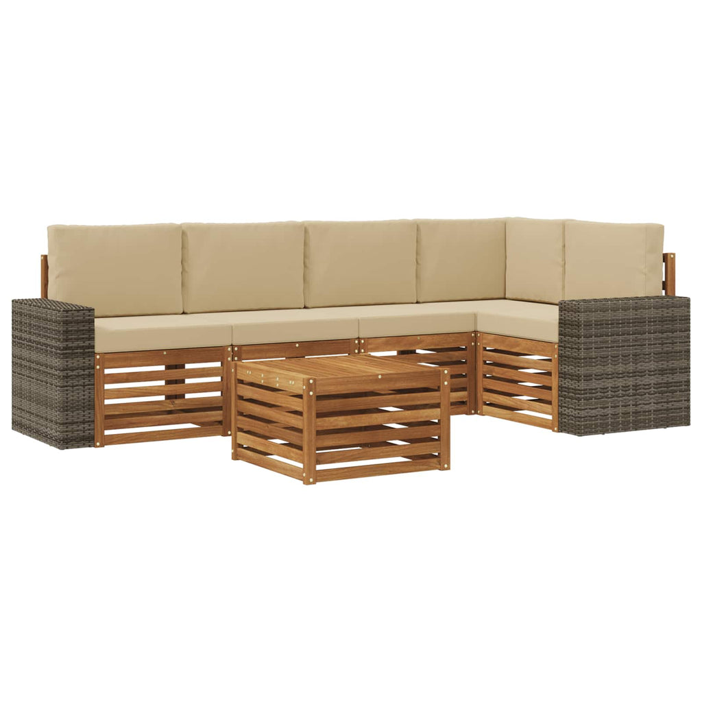 vidaXL Zestaw sofy narożnej z poduszką 6 pcs Naturalny i Beżowy